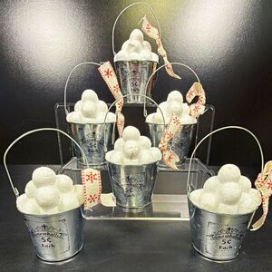 Lot of 6 Flat Back Snowball Buckets - Christmas Snowball Stand Display